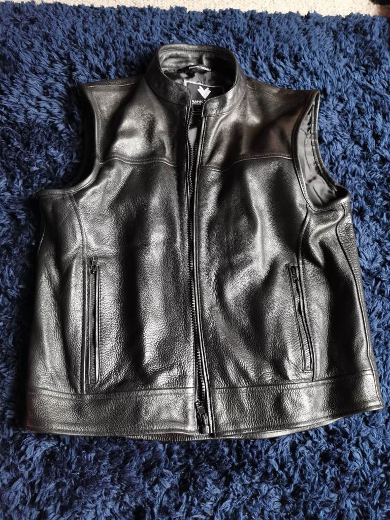 Biker motorcycle motorbike leather cut waistcoat Anarchy style 