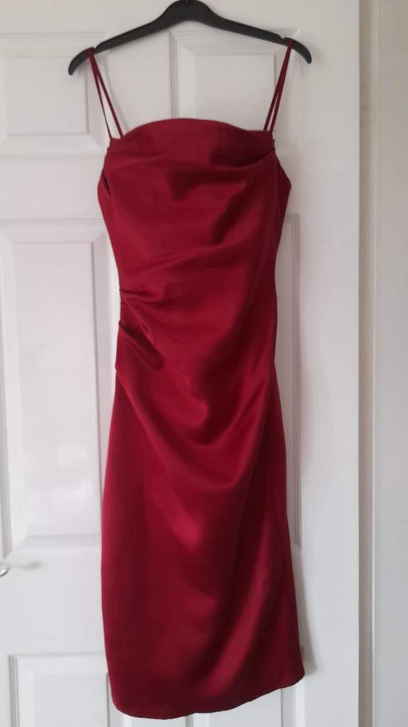 Size 8 (S) red satin "Anja" midi dress from House of CB £50 ONO