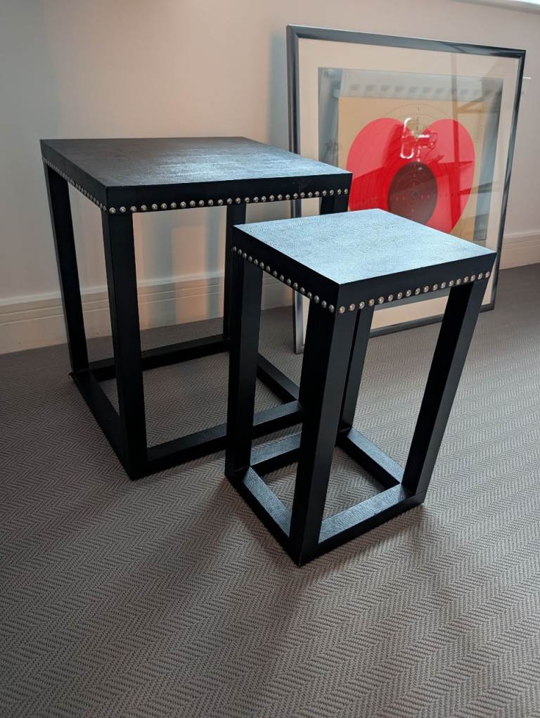 Pair of Black Studded Nesting Side Tables