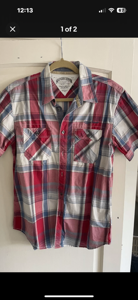 image for MENS TOMMY HILFIGER DENIM CHECK SHORT SLEEVE SHIRT / M