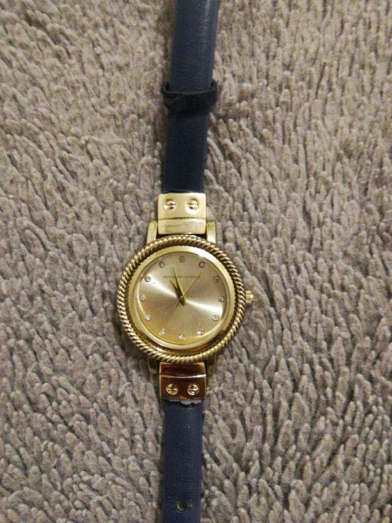 Gold Tone Watch with Blue Leather Strap – Good Condition