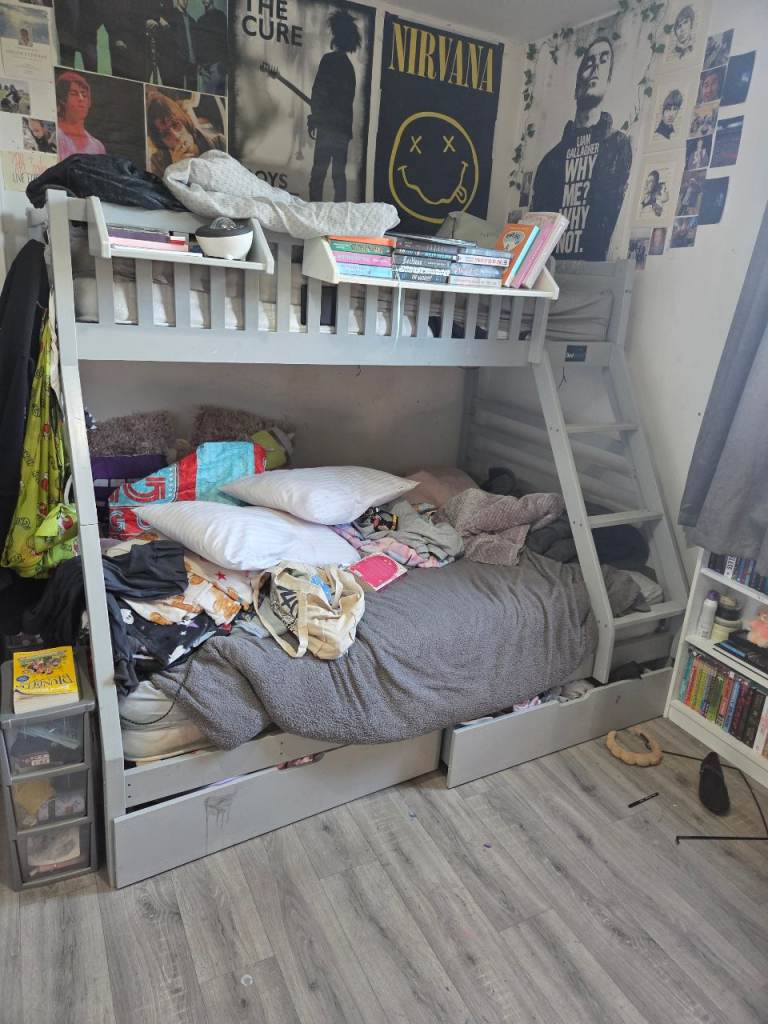 Sturdy Grey Bunk Bed with Storage Drawers
