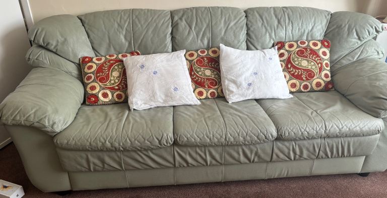 Light green/grey leather sofas