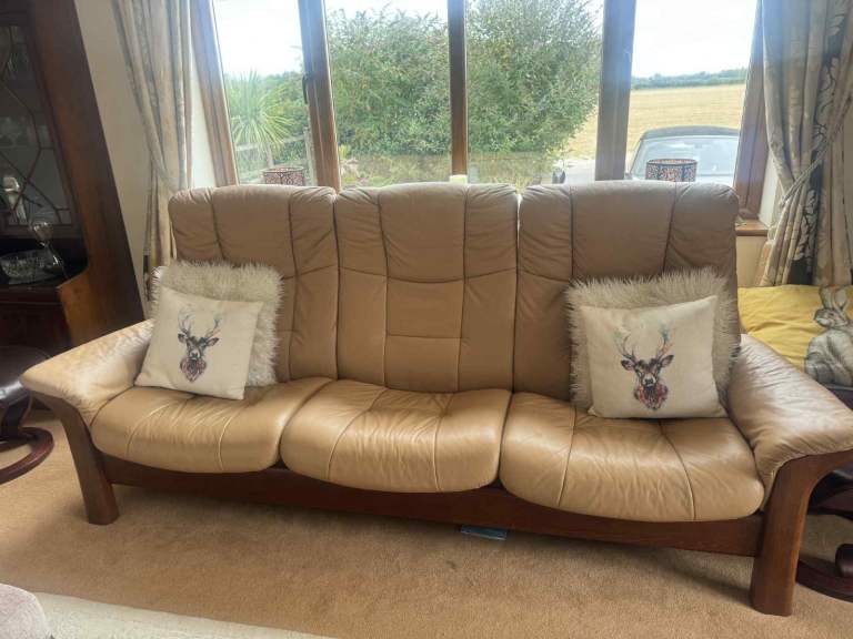 Stressless Leather 3-Seater Sofa – Beige, Good Condition