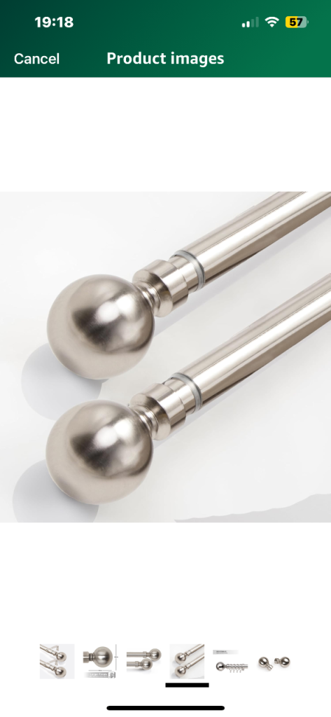 2x extendable brushed chrome curtain poles