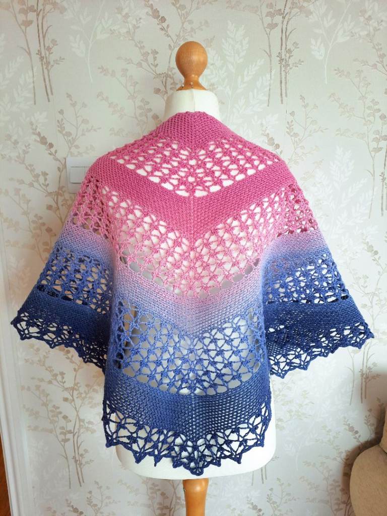 Gradient Handmade Shawl. Romantic Wrap for Summer Evenings. Knitted Lace Shrug. Cute Cottagecore
