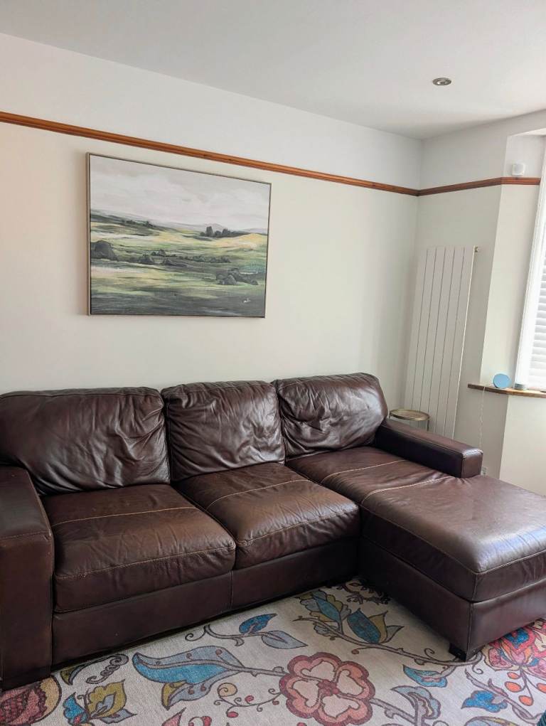 Sofology Adler Brown Leather Chaise Sofa - Excellent Quality