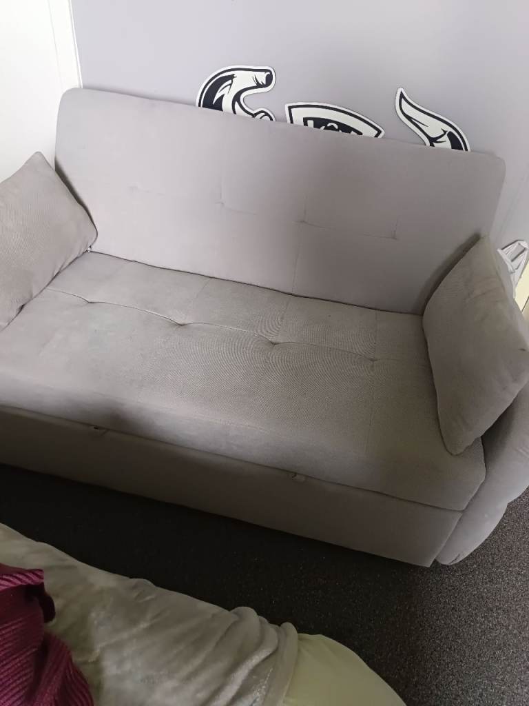 Light Grey Fabric Two-Seater Sofa Bed