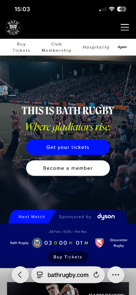 Bath Gloucester Rugby Ticket