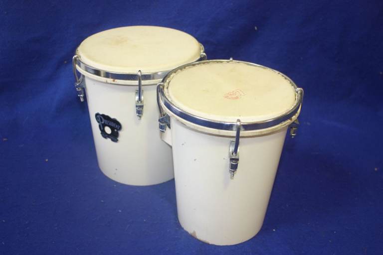 Vintage 1960s Dallas President White Bongo Drums 5.1/2 inch + 6.1/2 inch ~ 7.1/2 inch deep £125 ono