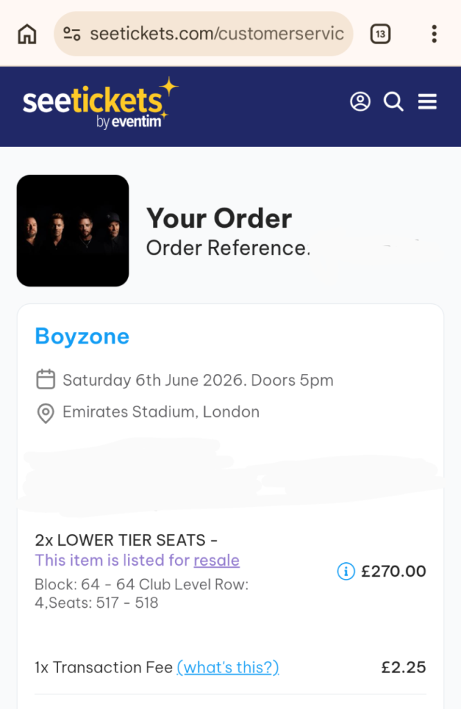 2 x Boyzone tickets 