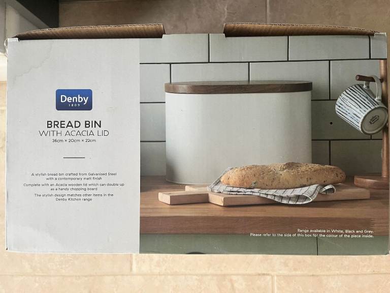 DENBY stylish white bread bin crafted from Galvanised Steel with a ...