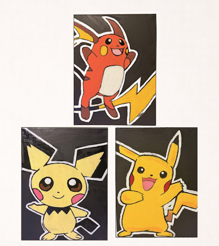 Pikachu Evolution 3 Piece Acrylic Painting Set – Pokémon Wall Art