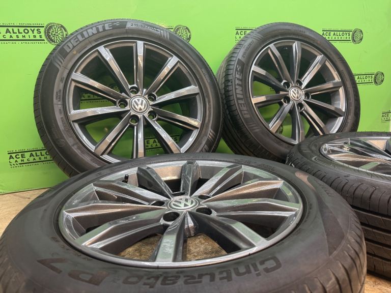 *REFURBISHED* GENUINE OEM VW 17” 5x112 ALLOY WHEELS + GOOD TYRES CADDY PASSAT