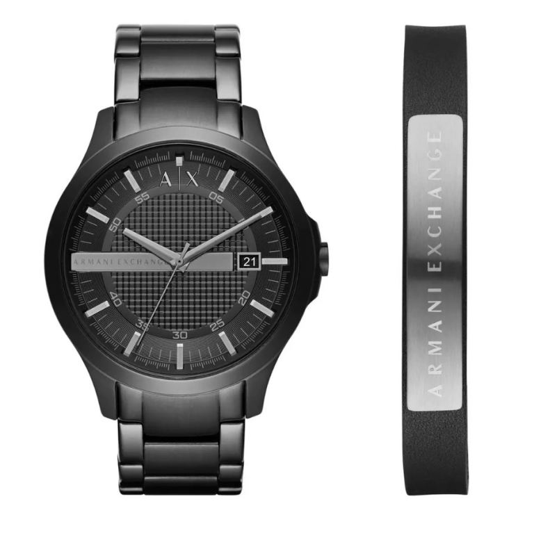 Armani Exchange Black Stainless Steel Watch Gift Mens Set