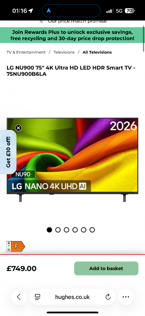 BRAND NEW 2026 LG NU90 Nanocell 75 Inch 4K UHD Smart TV – 75NU900B6LA