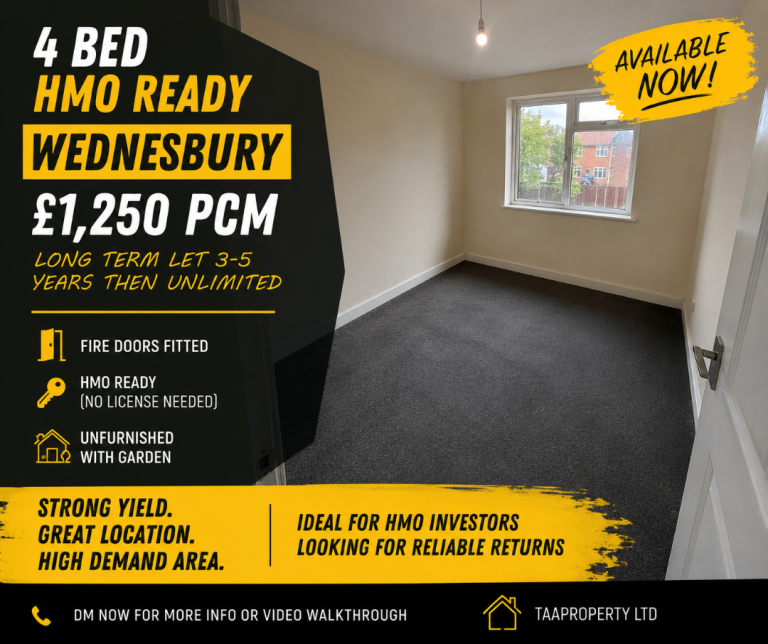 📍Wednesbury | 4 Bed House | HMO READY | LOW ENTRY | LONG-TERM SECURITY.