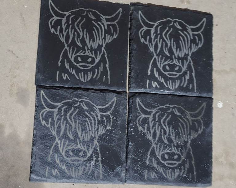 Set of 4 Slate Highland Cow Coasters 