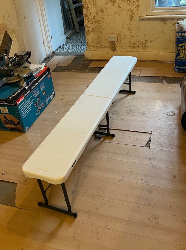 Folding Trestle Table – White, Good Condition