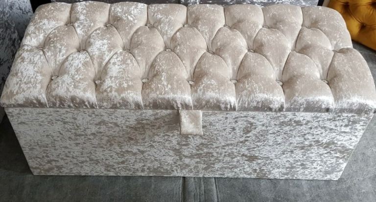 image for White plush velvet ottoman 