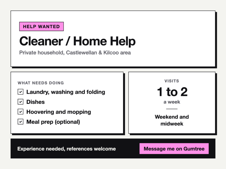 Cleaner / Home Help Wanted, 1 to 2 Visits a Week