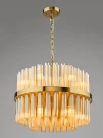 12 Light Ribbed Glass Pendant Ceiling Light, Brass/Amber NEW/Boxed RRP £600