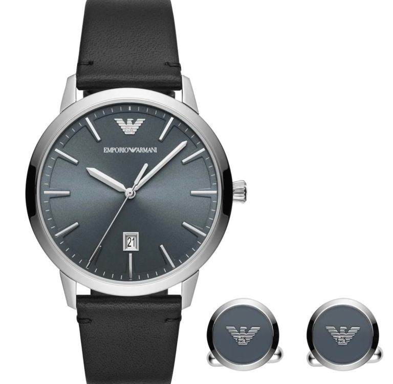 Emporio Armani AR80034 Men's Watch and Cufflinks Set Leather 