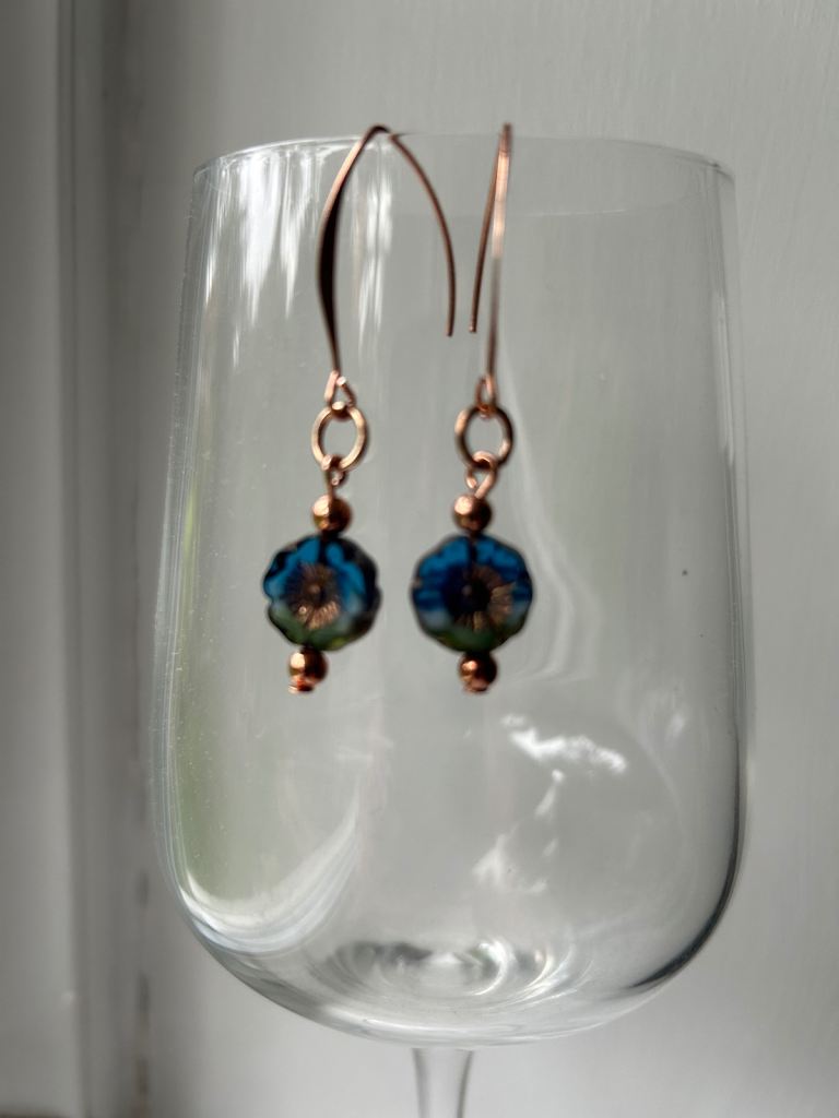 Blue flower Czech glass earrings 