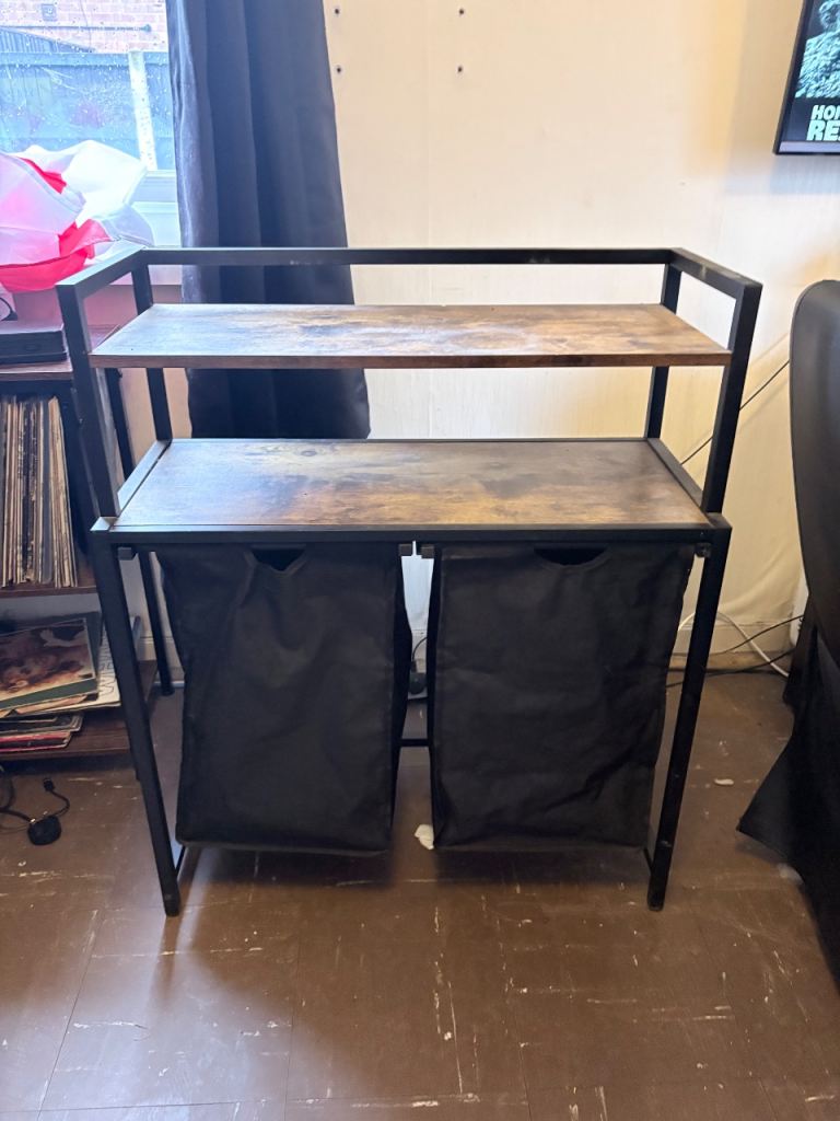Industrial Style Laundry Sorter with Storage Shelves