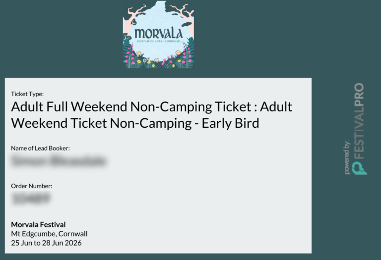 Morvala Festival Adult Full Weekend Non-Camping ticket x1 (Hawkwind, Embrace, Ash, The Feeling etc)