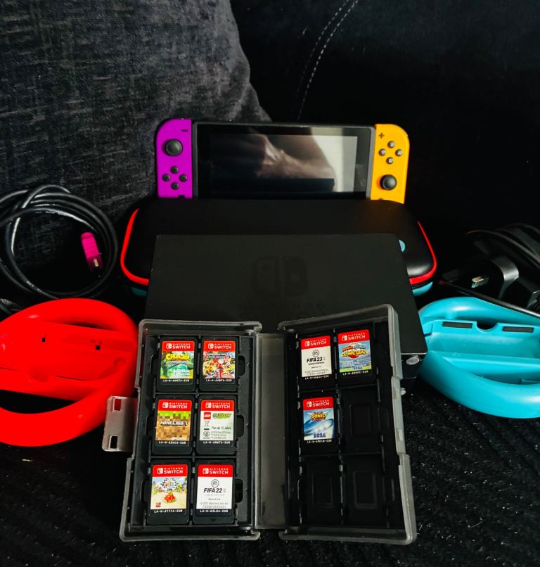 Nintendo Switch Console Neon with Games and Accessories