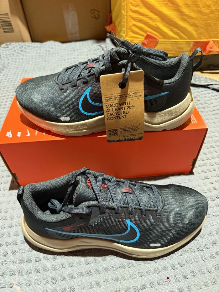 Nike  Downshifter 12 Running Shoes - Black with Blue Swoosh - Brand New in UK 6 