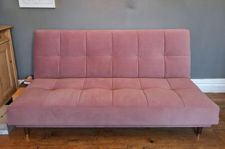 John Lewis sofa bed - pink velvet - Hardly used