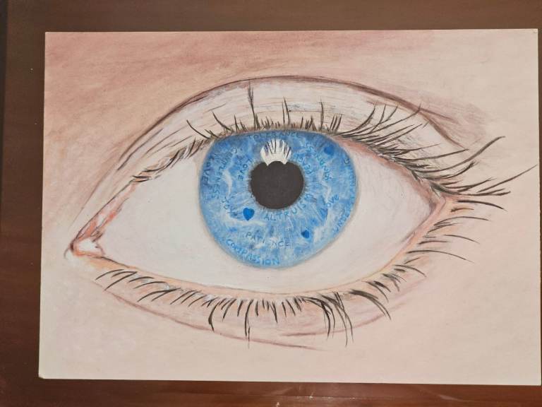 Original Hand-Painted Blue Eye Picture on A4 Card