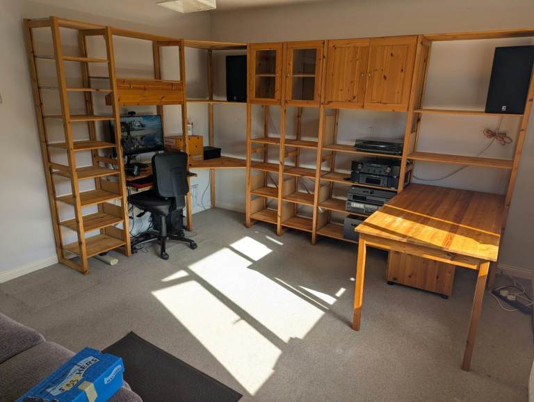 Wooden Modular Shelving Unit with Computer Station & Desk for home office or study – Good Condition