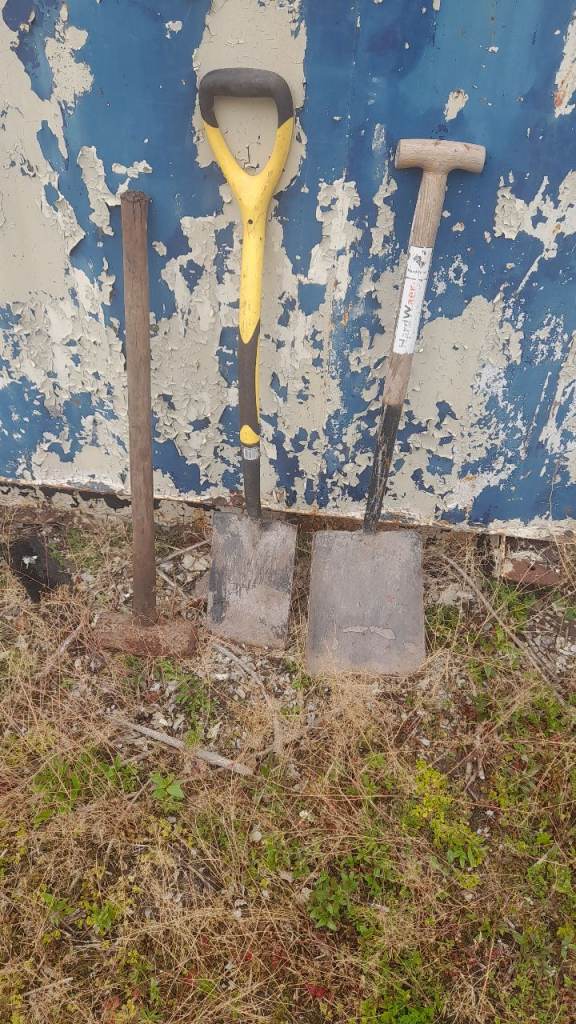 Spade,shovel.and sledge hammer.