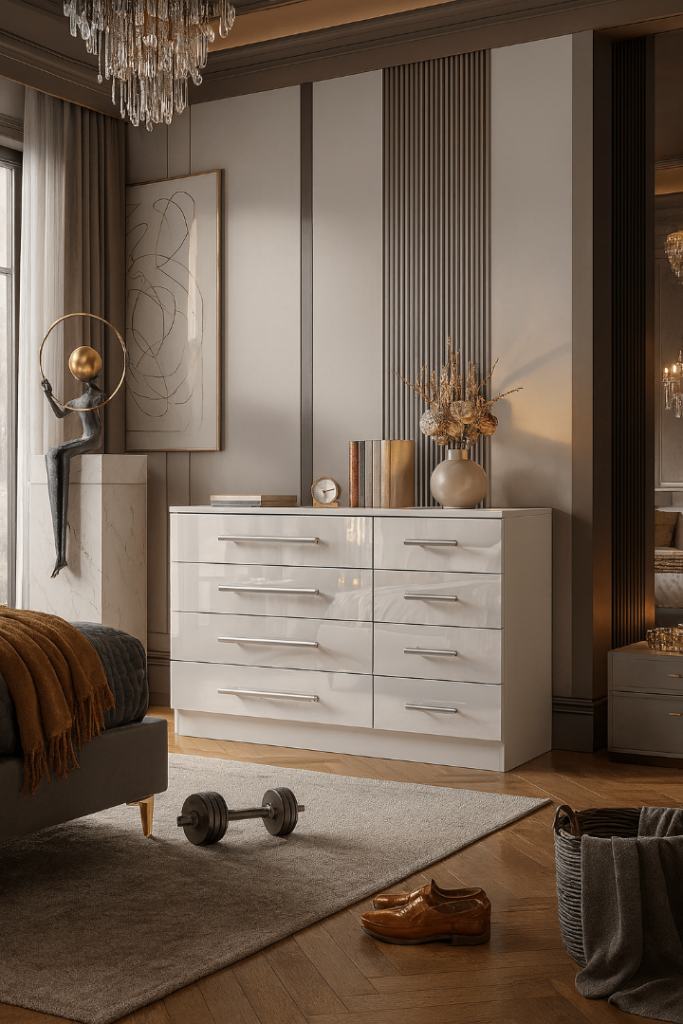 White 8 Drawer Chest of Drawers with Premium Handles and High Gloss fronts