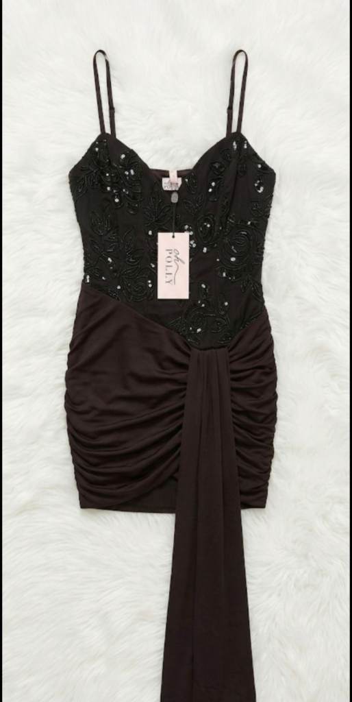Oh pollyNew Black Sequin Mini Dress with Drape Detail