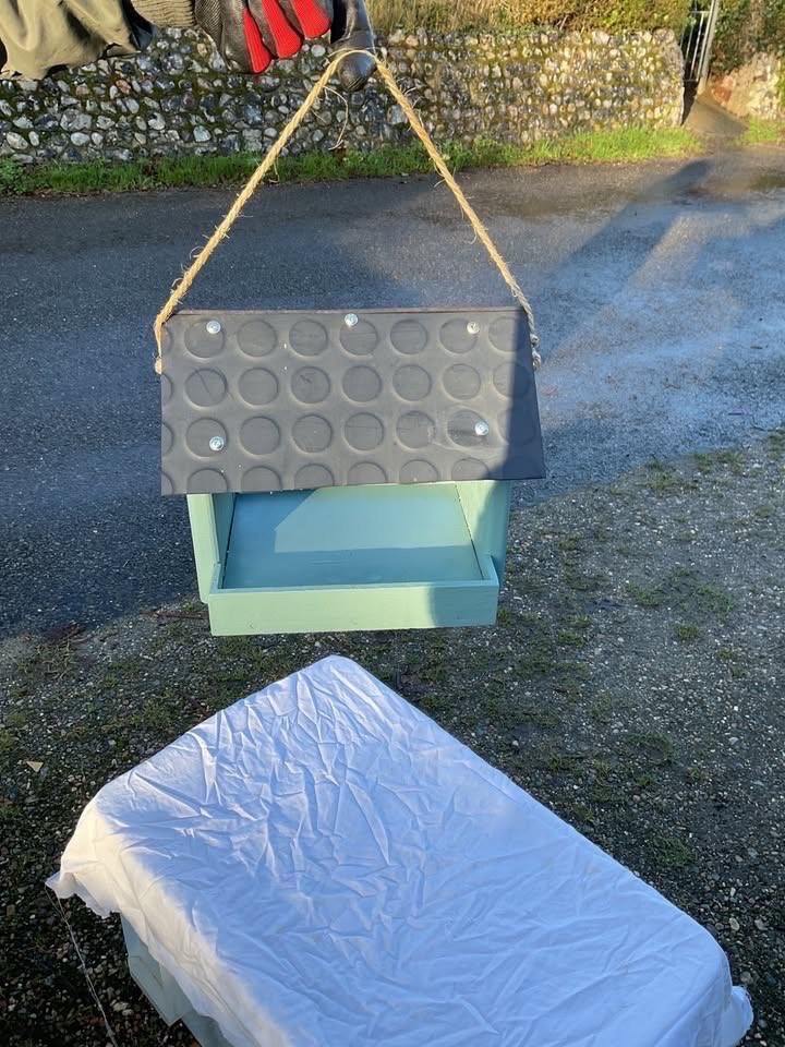 Hanging Wooden Bird Feeder (Painted In Meadow Grass)