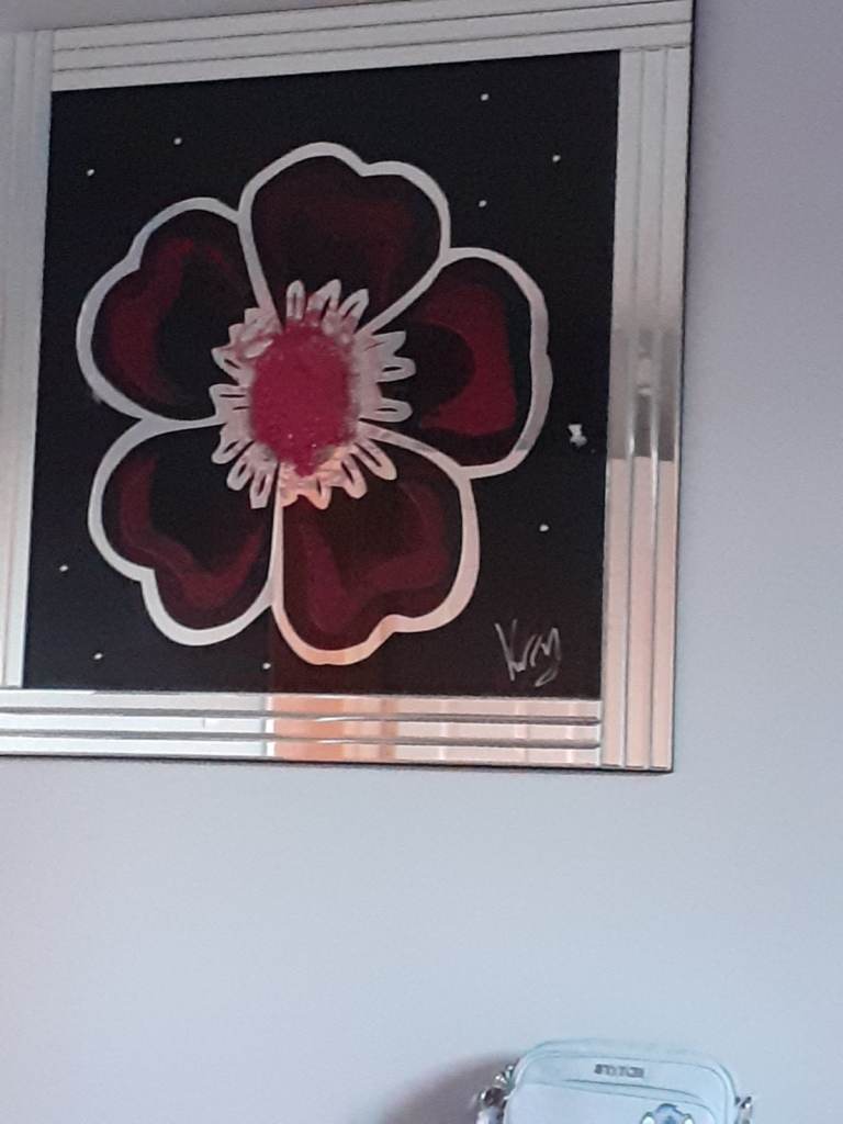 Lovely Flower Wall Art with Mirrored Frame – Good Condition