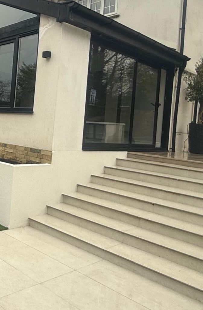 600x1200 Italian Porcelain Patio Slabs 20mm R11 – Limestone White Outdoor Paving – Brand New