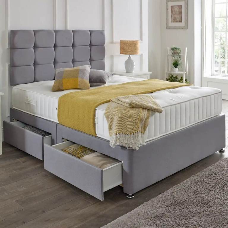 Stylish DIVAN 4FT6 Double Divan Bed Base With Mattress & Storage >> 20% Discount >>>>>>>>>