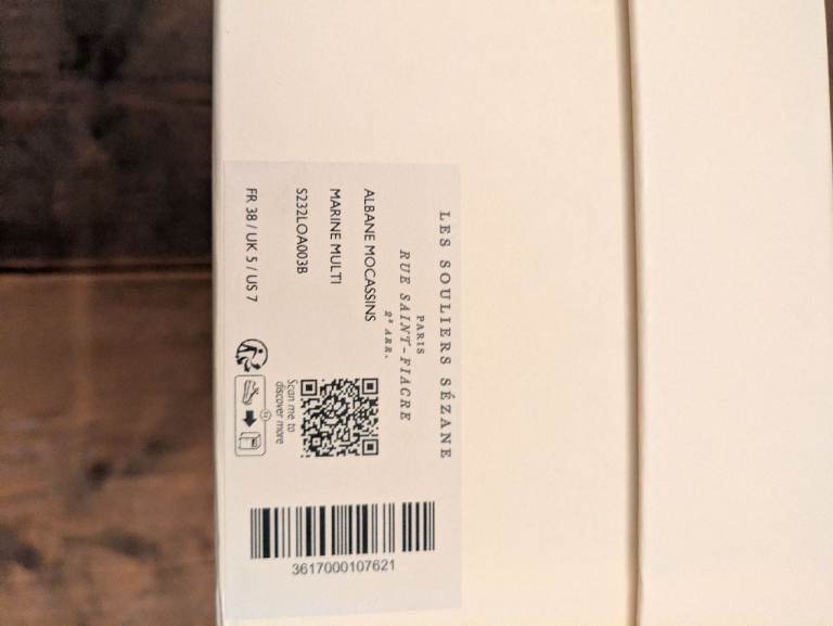 Sezane Albane mocassins, dark navy blue and white, UK5, FR 38, Brand new 