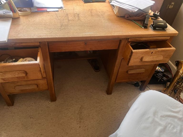 Huge Solid Wood Desk with Drawers – Fair Condition