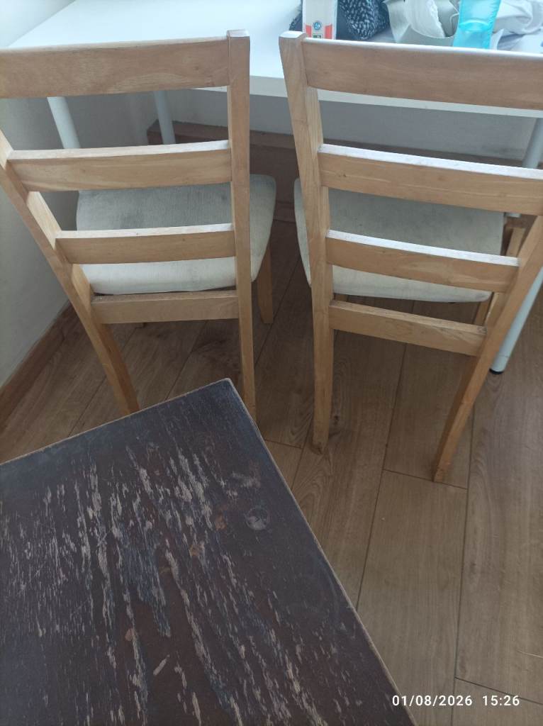 Free Two Wooden Dining Chairs with Cushions – Good Condition