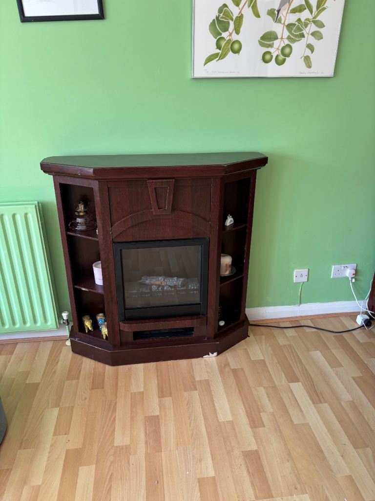 Brown Wooden French Electric Fireplace - Good Condition
