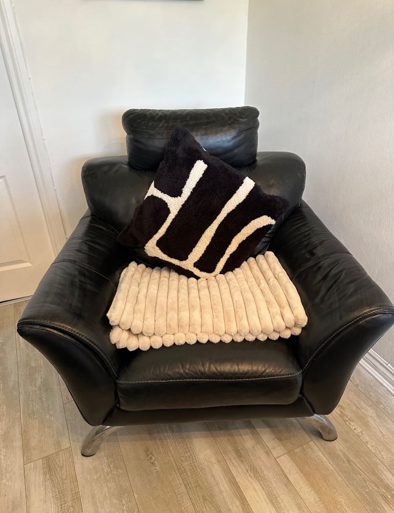 Dfs real leather sofa , 1 armchair & footstool 