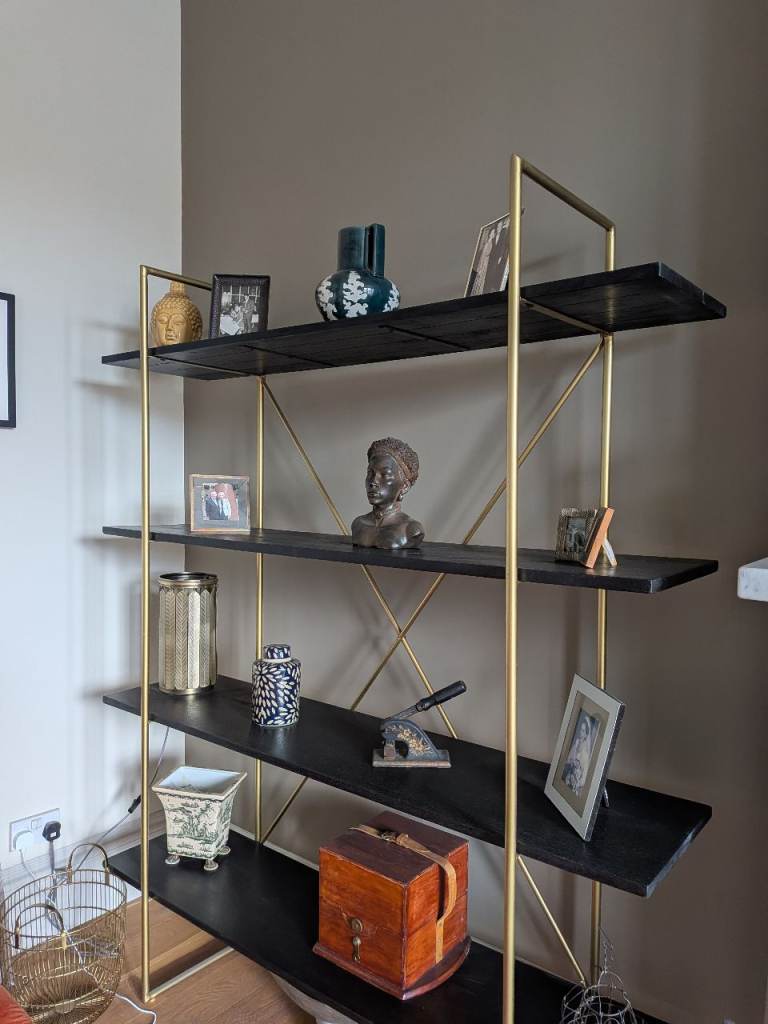 Modern Black and Gold Bookshelf / Display Unit – Good Condition