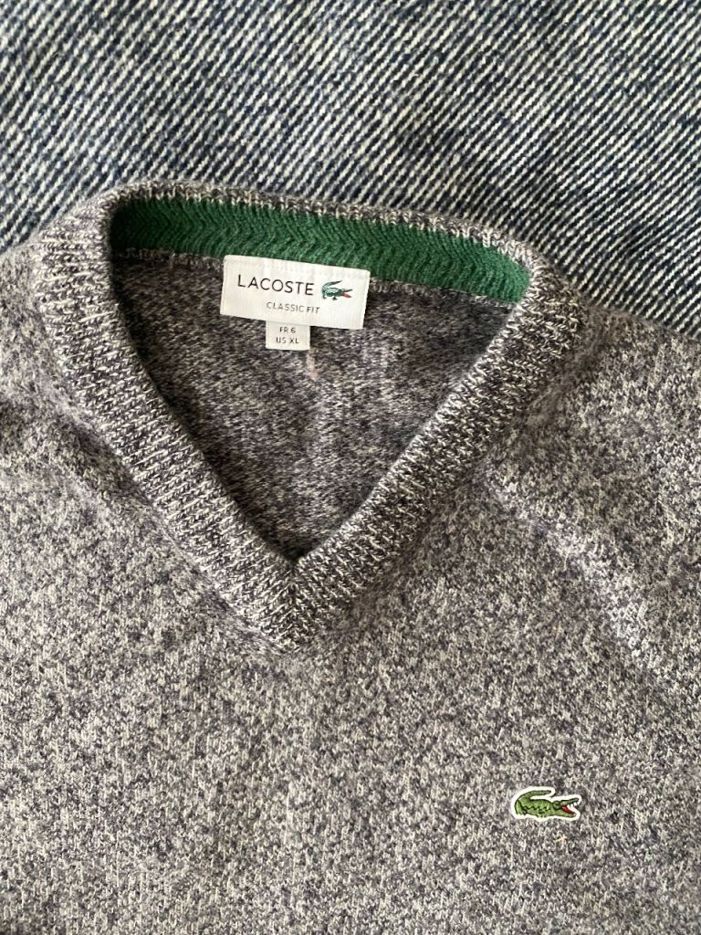 Lacoste grey 100% wool speckled jumper X/L but to tight for me, used a couple of times only..