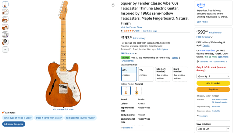 OFFERS - NEW - Squier by Fender Classic Vibe '60s telecaster thinline - electric guitar - Indonesia 